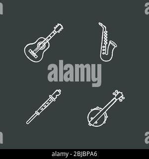 Orchestral musical instruments chalk white icons set on black background Stock Vector