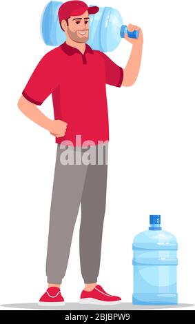 Office water supply delivery semi flat RGB color vector illustration Stock Vector