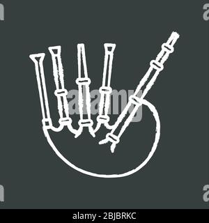 Bagpipes chalk white icon on black background Stock Vector