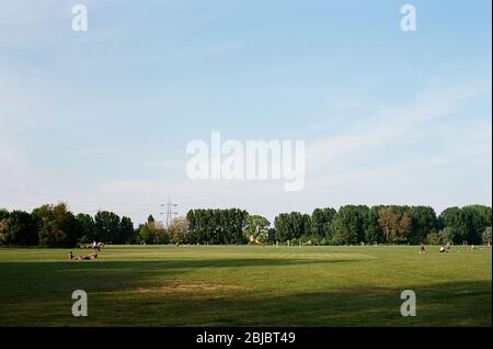 Sports fields on Hackney Marshes, North East London, UK in late springtime Stock Photo