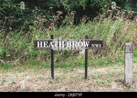 Heath Brow street name sign near Hapstead Heath, London Borough of Camden, Hampstead, London, UK Stock Photo
