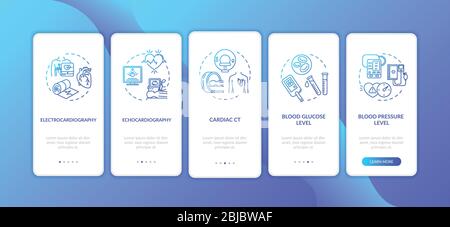 Heart screening onboarding mobile app page screen with concepts Stock Vector