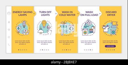 Energy saving tips onboarding vector template Stock Vector