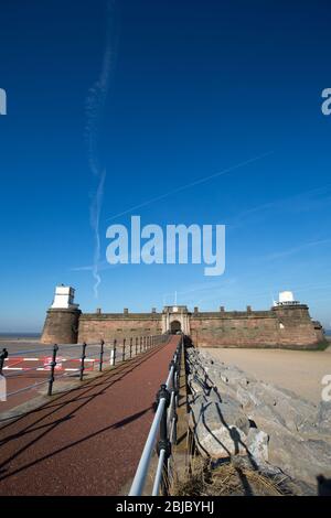 Town of Wallasey, England. Picturesque view of Fort Perch Rock located at the mouth of the Mersey Estuary. Stock Photo