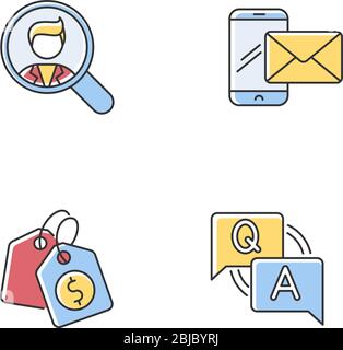 Social media recruitment RGB color icons set Stock Vector