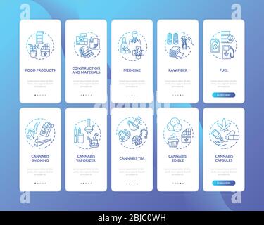 Cannabis onboarding mobile app page screen with concepts set Stock Vector