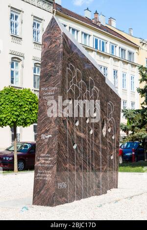 Granite memorial statue of the 1956 Hungarian Revolution or Uprising, erected in 2016 at Szechenyi ter, Sopron, Hungary Stock Photo