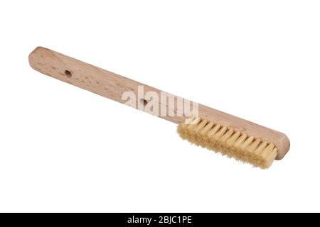 Rock climbing bouldering boulder cleaning brush. Wooden brush isolated on white background Stock Photo