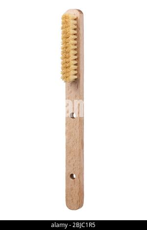 Climbing wooden cleaning brush isolated on white background Stock Photo