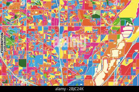 Colorful vector map of Thornton, Colorado, USA. Art Map template for selfprinting wall art in landscape format. Stock Vector