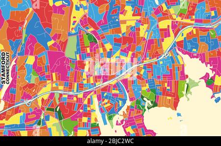 Color art map of Stamford, Connecticut, UnitedStates in blues and oranges.  The color gradations in Stamford map follow a random pattern Stock Vector  Image & Art - Alamy