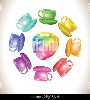 Hand drawn illustration. Abstract watercolor rainbow gradient background. Stock Vector