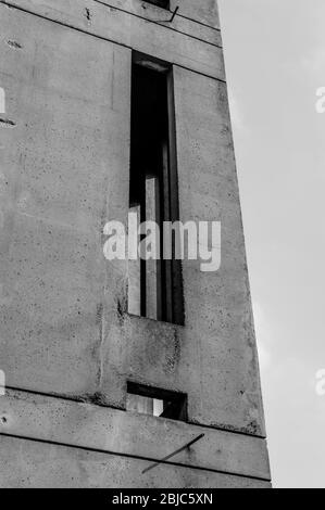 Example of Brutalist Architecture style. Details of brutalist concrete building. Part of the Centre National de la Danse (National Dance Center), publ Stock Photo