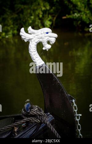 Dragon head prow on a metal narrow boat