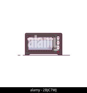 Electric oven. Black modern electro oven with knob wheels and glass door. Outline vector image. House kitchenware line style vector illustration. Pixe Stock Vector