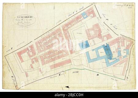Cadastral plan of the urban district of the jesuit college Athénée de Luxembourg in 1824