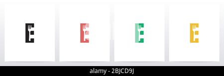 Fork On Letter Logo Design E Stock Vector
