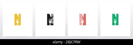 Fork On Letter Logo Design N Stock Vector