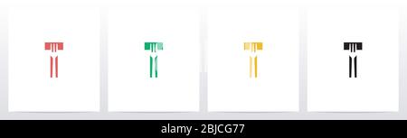 Fork On Letter Logo Design T Stock Vector