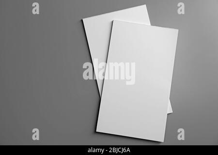 Blank notebooks on grey background Stock Photo