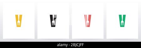 Fork On Letter Logo Design V Stock Vector