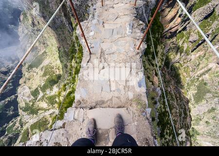 Extreme hikking; Madeira; Danger Stock Photo