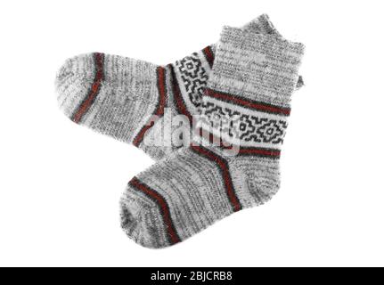 Warm socks on white background Stock Photo