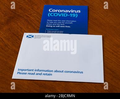 Scotland, United Kingdom. 29th April 2020. Coronavirus letter from First Minister Nicola Sturgeon, Scottish Government, and NHS information leaflet sent to all homes in the country received today Stock Photo