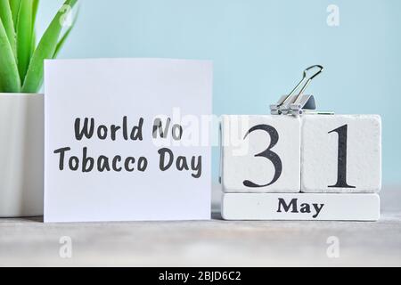 31 thirty first World No Tobacco day May Month Calendar Concept on Wooden Blocks. Close up. Stock Photo