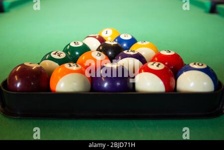 Pool balls set up in triangle Stock Photo