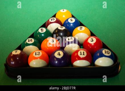 Pool balls in triangle Stock Photo