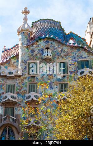 Barcelona, Spain - September 19, 2014: Exterior of the Casa Batllo - House of Bones is a renowned building by Antonio Gaudi in Barcelona. Part of the Stock Photo