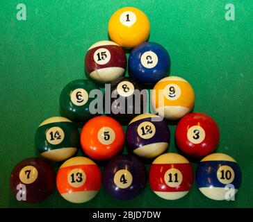 Pool balls in triangle Stock Photo