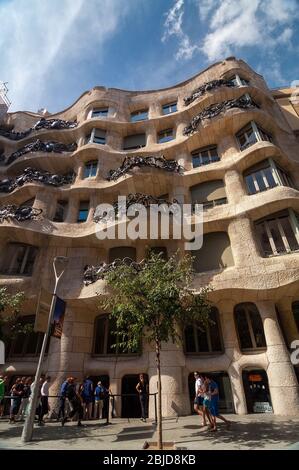 Barcelona, Spain - September 19, 2014: Exterior of the Casa Mila - La Pedrera by Antonio Gaudi. Part of the UNESCO World Heritage Site Works of Antoni Stock Photo