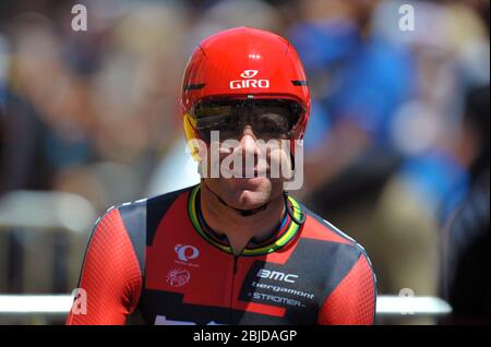 02.07.2013 Nice, France. Cadel Evans during Stage 4 of the Tour De France Team Time Trial. Stock Photo