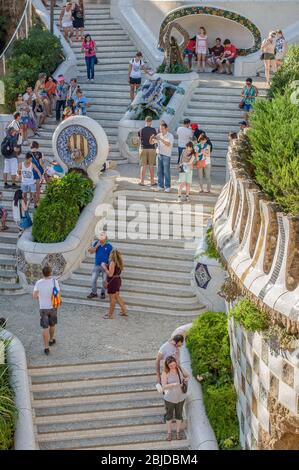 Barcelona, Spain - September 20, 2014: Staircase the Park Guell designed by architect Antoni Gaudi, Barcelona, Catalonia, Spain Stock Photo