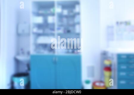 Blurred background of storeroom in modern hospital Stock Photo