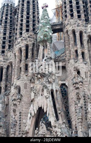 Barcelona, Spain - September 22, 2014: Detail view of Facade of Sagrada Familia in Barcelona, Spain. Roman Catholic church designed by Catalan archite Stock Photo