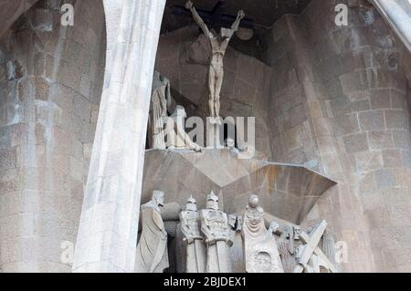 Barcelona, Spain - September 22, 2014: Detail view of Facade of Sagrada Familia in Barcelona, Spain. Roman Catholic church designed by Catalan archite Stock Photo