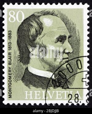 SWITZERLAND - CIRCA 1974: a stamp printed in the Switzerland shows Montgomery Blair, the Founder of the UPU, circa 1974 Stock Photo