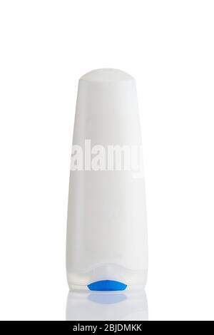 shampoo, conditioner or shower gel plastic bottle isolated on white background. . Empty, clean white cosmetic mock up bottles of beauty products Stock Photo
