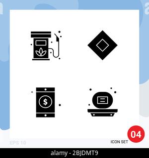 Modern Set of 4 Solid Glyphs and symbols such as biodiesel, mobile, gas, soap, sign Editable Vector Design Elements Stock Vector