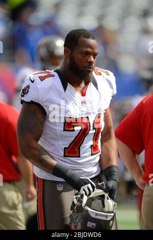 16 September 2012: Tampa Bay Buccaneers defensive end Michael Bennett (71) during a week 2 NFL NFC matchup between the Tampa Bay Buccaneers and New Yo Stock Photo