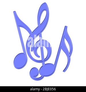 Music notes and treble clef in front of white background Stock Photo