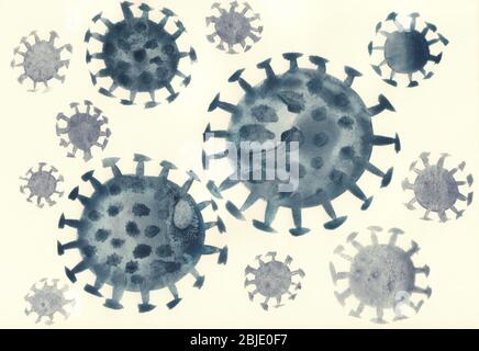 a drawing of a coronavirus in grey watercolor background Stock Photo