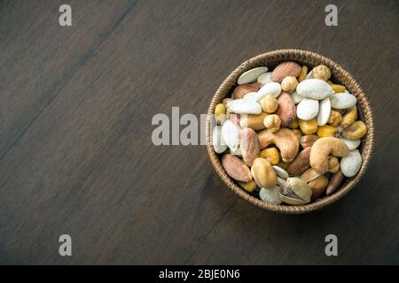 Roasted and salty, mixed nuts and kernels snack Stock Photo