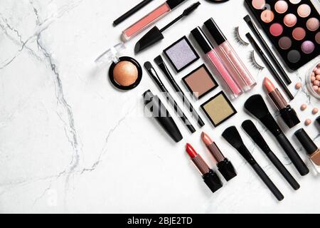 Professional makeup brushes and tools, make-up products set Stock Photo