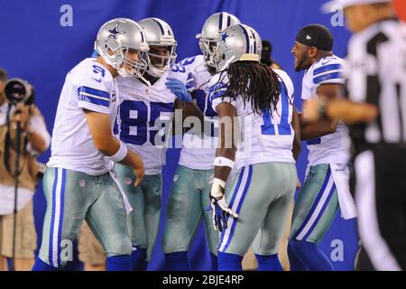 05 September 2012: Dallas Cowboys quarterback Tony Romo (9), Dallas Cowboys wide receiver Kevin Ogletree (85), Dallas Cowboys running back DeMarco Mur Stock Photo