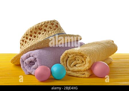 Easter eggs with hat, on white background Stock Photo