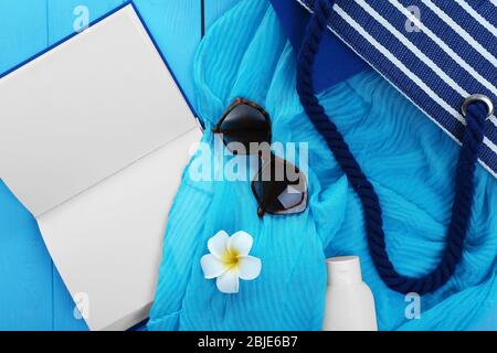 Set for reading at beach. Summer holidays concept Stock Photo